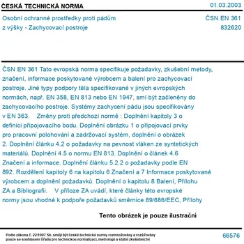 ČSN EN 361 - Osobní ochranné prostředky proti pádům z výšky - Zachycovací postroje - Tisk