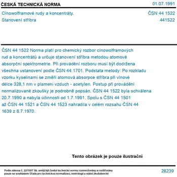 ČSN 44 1522 - Cínowolframové rudy a koncentráty. Stanovení stříbra - Tisk