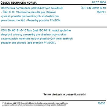 ČSN EN 60191-6-10 - Rozměrová normalizace polovodičových součástek - Část 6-10: Všeobecná pravidla pro přípravu výkresů pouzder polovodičových součástek pro povrchovou montáž - Rozměry pouzder P-VSON - Tisk