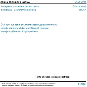 ČSN ISO 925 - Tuhá paliva - Stanovení obsahu uhlíku z uhličitanů - Gravimetrická metoda - Tisk