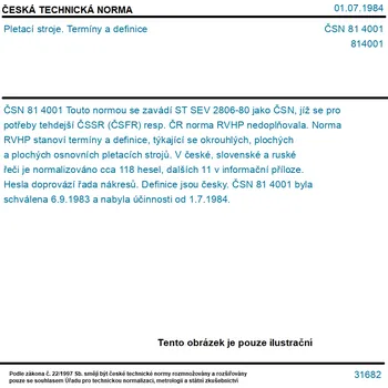 ČSN 81 4001 - Pletací stroje. Termíny a definice - Tisk