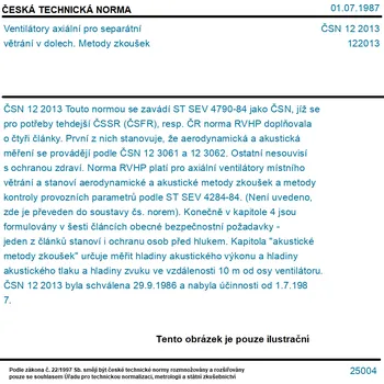 ČSN 12 2013 - Ventilátory axiální pro separátní větrání v dolech. Metody zkoušek - Tisk