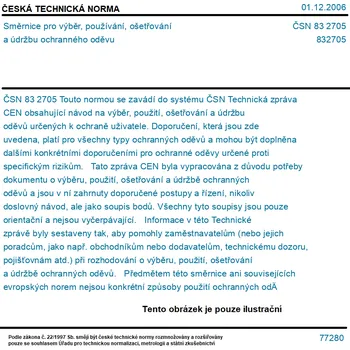 ČSN 83 2705 - Směrnice pro výběr, používání, ošetřování a údržbu ochranného oděvu - Tisk