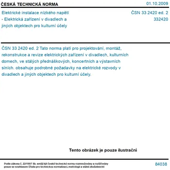 ČSN 33 2420 ed. 2 - Elektrické instalace nízkého napětí - Elektrická zařízení v divadlech a jiných objektech pro kulturní účely - Tisk
