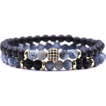 Souprava šperků B-TOP Sada náramků z kamenných korálků - černá/modrá/zlatá