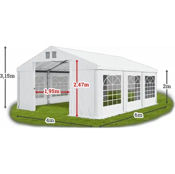 Zahradní stavba Párty stan 4x6x2m střecha PVC 560g/m2 boky PVC 500g/m2 konstrukce ZIMA Šedá Šedá Šedá