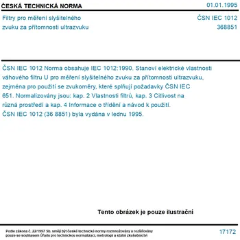 ČSN IEC 1012 - Filtry pro měření slyšitelného zvuku za přítomnosti ultrazvuku - Tisk