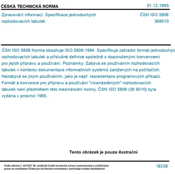 ČSN ISO 5806 - Zpracování informací. Specifikace jednoduchých rozhodovacích tabulek - Tisk