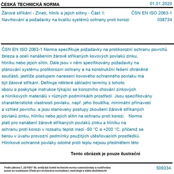 ČSN EN ISO 2063-1 - Žárové stříkání - Zinek, hliník a jejich slitiny - Část 1: Navrhování a požadavky na kvalitu systémů ochrany proti korozi - Tisk