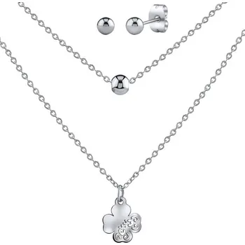 Souprava šperků Ocelový set přívěsku čtyřlístku Ximi, dvojitého řetízku a náušnic