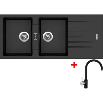 Granitový dřez Set Sinks PERFECTO 1160 DUO + VITALIA GR Barva: Černá metalická, Označení: Metalblack + Dárek