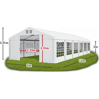 Zahradní stan Párty stan 5x12x2m střecha PVC 560g/m2 boky PVC 500g/m2 konstrukce ZIMA Zelená Šedá Zelená
