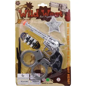 Dětská zbraň Pistole kovbojská souprava malý šerif set s pouty a doplňky na kartě