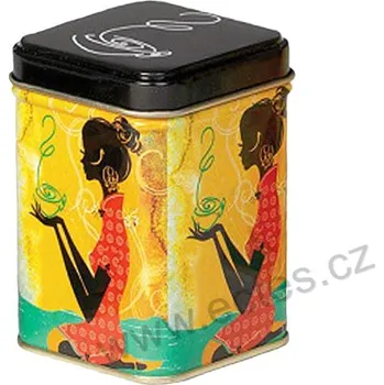 Dóza na potraviny BLACK LADY plechová dóza na čaj 7422 africká dívka s šálkem