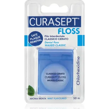 Zubní nit Curasept Dental Floss Waxed Classic voskovaná dentální nit s mátovou příchutí s antibakteriální přísadou 50 m