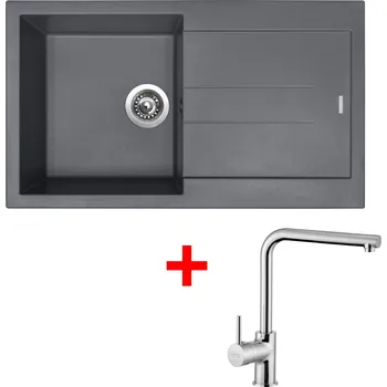 Granitový dřez Set Sinks AMANDA 860 + baterie Barva: Šedá metalická, Baterie: ELKA, Označení: Titanium + Dárek