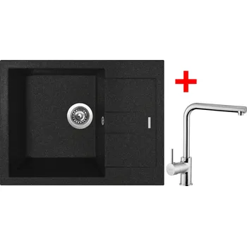 Granitový dřez Set Sinks AMANDA 650 + ELKA Barva: Černá granitová, Označení: Granblack + Dárek