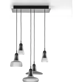 Brokis Shadows set rectangular small, závěsné svítidlo z foukaného skla, opaline sklo/černý dub/černý kabel, 5x5W LED, 60x36cm