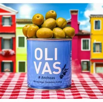 Zelené olivy Olivas Anchoas plněné ančovičkami 80 g