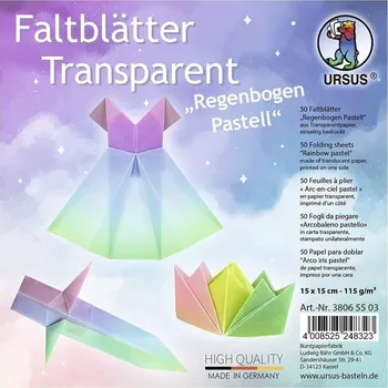 Barevný papír Ursus Papíry na origami transparentní 15x15cm (50ks) duhové pastelové