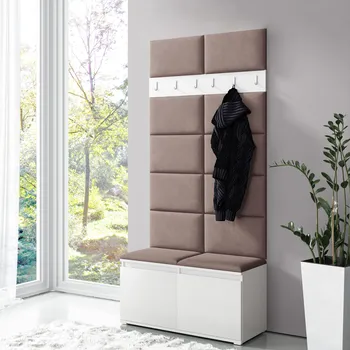 Předsíňová stěna Eka Předsíňová stěna s čalouněnými panely Trinity 1 - Bílá / Tmavá béžová 2305