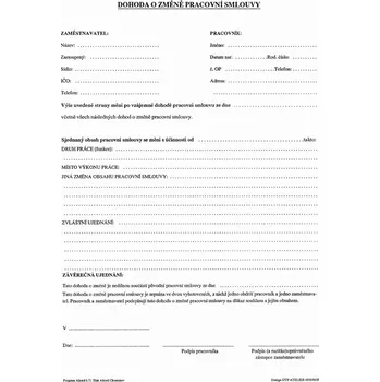 Tiskopis Tiskopis Dohoda o změně pracovní smlouvy