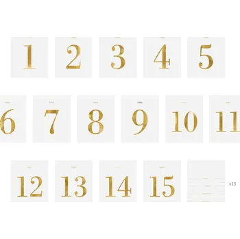 Party dekorace Čísla stolů na lahve samolepící se zlatými čisly 9,5x12 cm, 30 ks