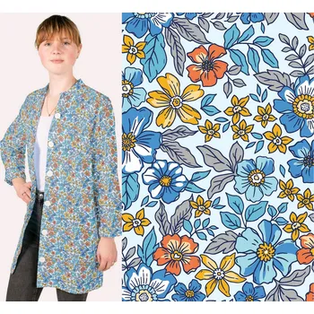 Popelín v bílé barvě s potiskem květin 19429/002