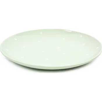 Talíř Keramický mělký talíř s puntíky, zelená
