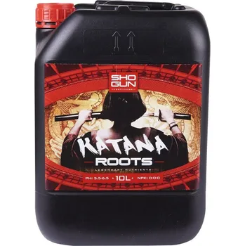 Hnojivo Shogun Katana Roots 25L, kořenový stimulátor (Kořenový stimulátor SHOGUN Katana Roots poskytuje kořenům ostří potřebné pro explozivní růst, stimuluje masivní růst kořenů a silnou a zdravou kořenovou zónu.)