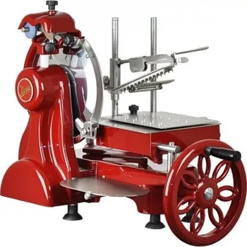 Kráječ na chleba Nářezový stroj setrvačníkový Retro Flywheel 250/21 červený, krájení Prosciutto Sleva 9200Kč