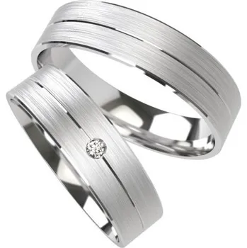 Prsten Primossa Ploché snubní prsteny s matným povrchem a drážkou Primossa, bílé zlato - vzor č. 1113 Dámský prsten: 45 mm, Pánský prsten: 53mm