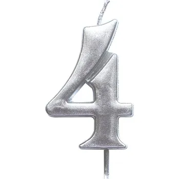 Dortová svíčka Narozeninová svíčka stříbrná číslo 4