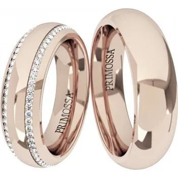 Prsten Primossa Půlkulaté snubní prsteny se zirkony Primossa, růžové zlato - vzor č. 1172 Dámský prsten: 46 mm, Pánský prsten: 56mm