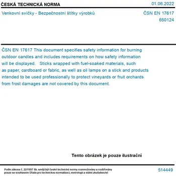 ČSN EN 17617 - Venkovní svíčky - Bezpečnostní štítky výrobků - Tisk