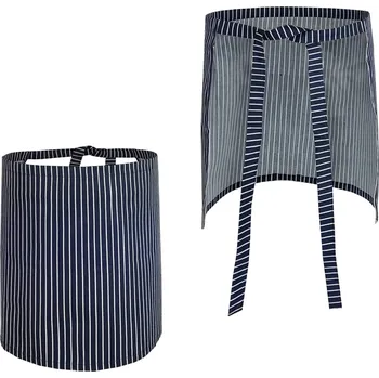 Kuchyňská zástěra Číšnická zástěra kuchařská zástěra dlouhá. 40cm tmavě modrá s bílými pruhy