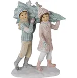 Vánoční dekorativní soušosí chlapce a dívky se stromečkem - 12*6*15 cm
