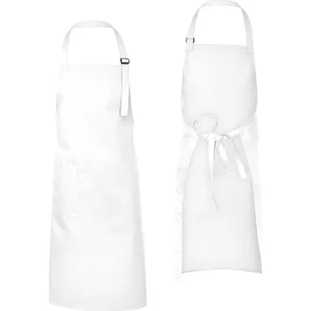 Kuchyňská zástěra Číšnická zástěra, 90 cm dlouhá kuchařská zástěra, bílá, nastavitelná, kapsa