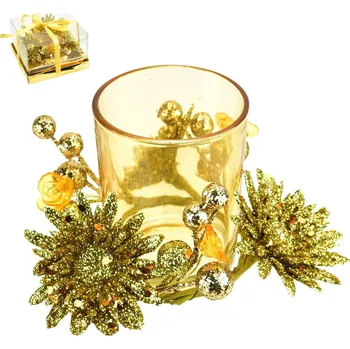 Vánoční svícen Svícínek s květinou v dárkovém balení, zlatý, 7x11 cm