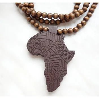 Náhrdelník Blingstar Dřevěný Přívěsek WOOD AFRICA + Korále - Brown Afrika