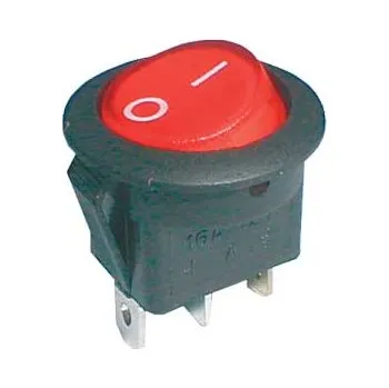 vypínač Přepínač kolébkový kul. pros. 2pol./3pin ON-OFF 16A/12VDC červený