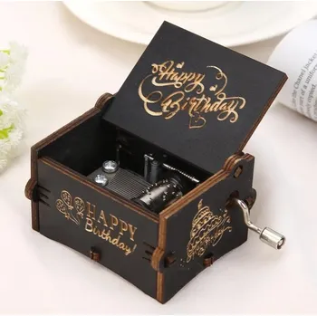 Hudebniny Dřevěný hrací strojek v černé dřevěné krabičce - Happy Birthday