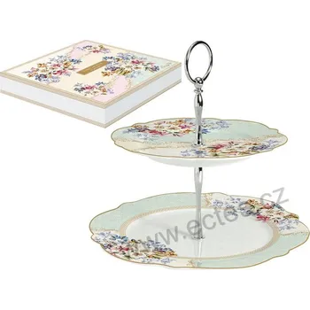 Easy Life ORIENTAL GARDEN porcelánový etažér: 2-patrový dezertní stojan s kyticí květin