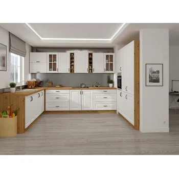 Kuchyňská linka Kuchyňská linka STILO dub artisan/bílé MDF, Rohová sestava L vitrína, 265x480 cm