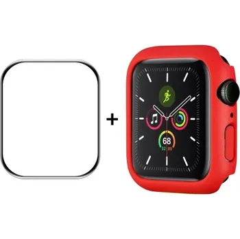 Příslušenství k chytrým hodinkám ENKAY 35664 ENKAY Plastový kryt s tvrzeným sklem pro Apple Watch 9 / 8 / 7 (45mm) červený