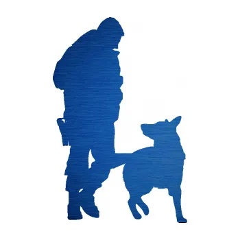 Samolepící dekorace SAMOLEPKA Psovod 003 pravá (65 - škrábaný kov modrý) NA AUTO, NÁLEPKA, FÓLIE, POLEP, TUNING, VLASTNÍ TEXT, TISK, AUTOSAMOLEPKY.cz, POLEPY, OBRÁZEK, LOGO, SAMOLEPKY