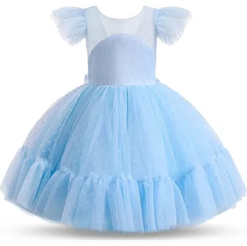 Dámské šaty Čína Princeznovské šaty s volánkovými rukávy a puntíky Barva: modrá, Velikost: 120/5T