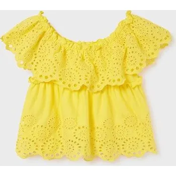 Dívčí tričko žlutá halenka s vyšívanou krajkou Mayoral 6128-86 velikost 158