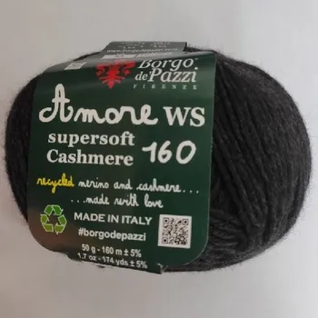 Příze Borgo de' Pazzi Amore WS Super soft Cashmere 160 antracite 33 (Super soft Cashmere 160 antracite 33)
