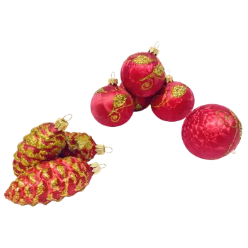 Vánoční ozdoba Irisa LUXUSNÍ SET Vánoční ozdoby LADA - červené dekor lístky , BOX 39 ks Velikost: 7 cm, Balení: 39ks, Barva: červená